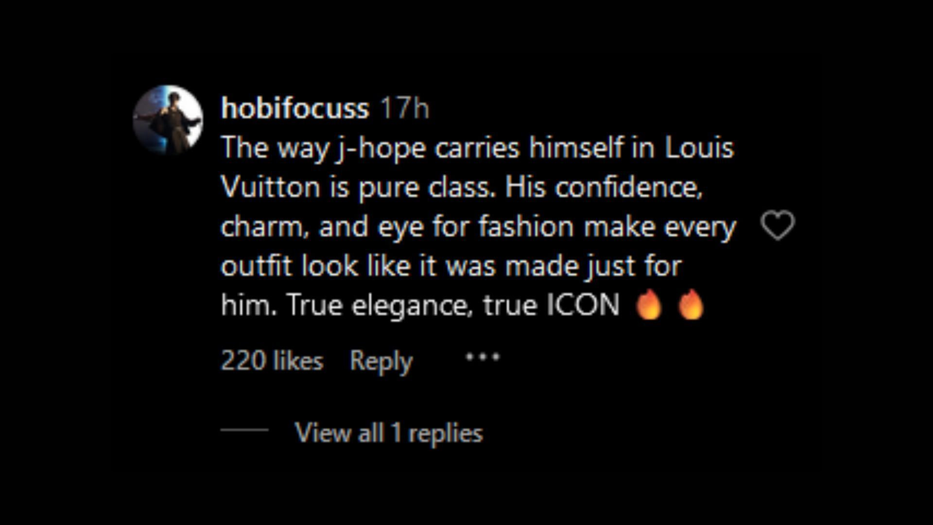 J-Hope Louis Vuitton commented on Instagram (Photo via Instagram/Louis Vuitton)